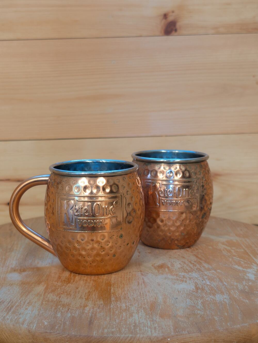 Set of 2 Ketel One Copper Moscow Mule Mugs Stainless Steel Lined 4"